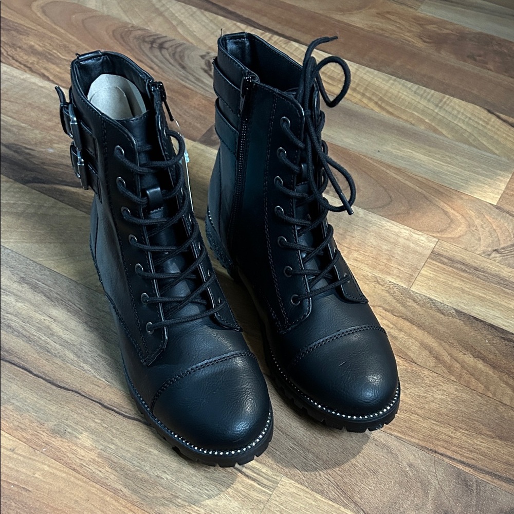 SO Black Combat Boots with Buckle Detail